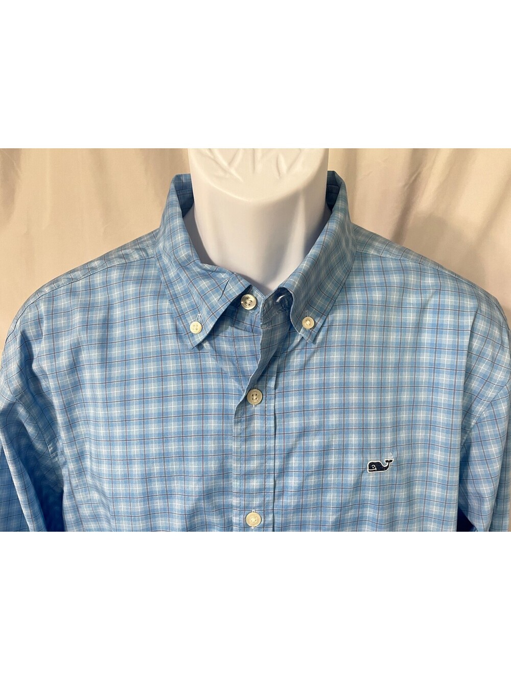 Vineyard Vines Men's Blue White Plaid Performance Golf l/s Shirt Large L EUC